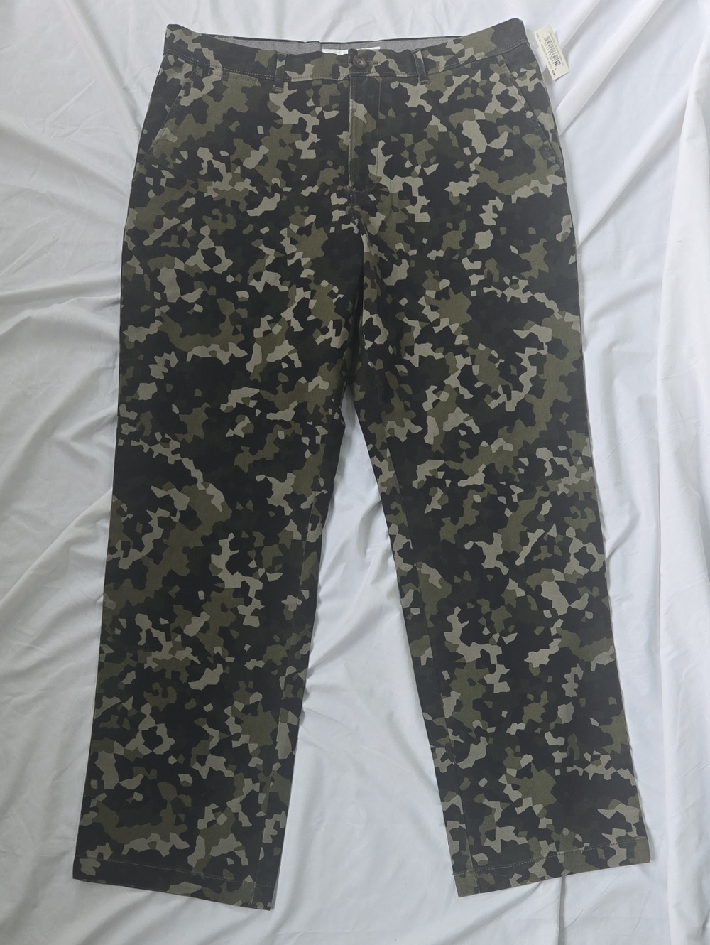 Men's Chino Style Green Camo Pants, Comfortable Relaxed Fit.